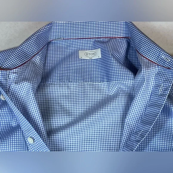 Eton Men’s Blue & White Slim Fit Long Sleeve Dress Shirt. Size 41 / 16 - Medium - Picture 5 of 13